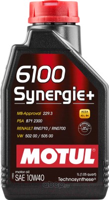MOTUL 108646 Масло моторное 6100 Synergie+ A3/B4 10W-40 синтетическое 1 л