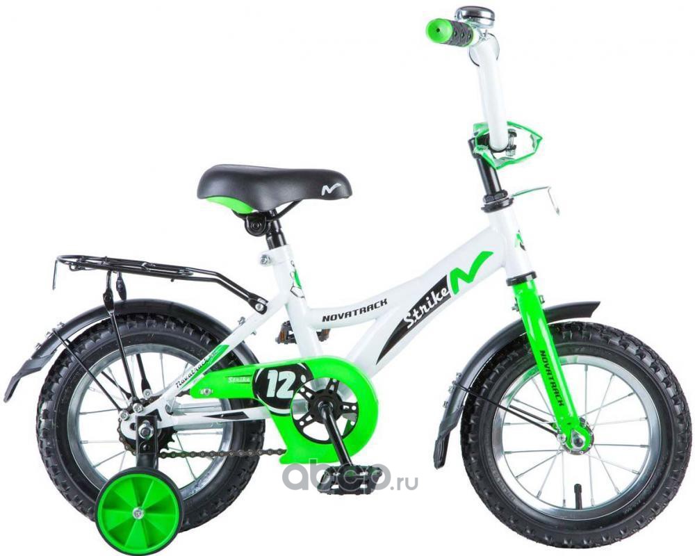 Велосипед NOVATRACK 12 STRIKE белый-зелёный, тормоз нож., корот.крылья, полная защита цепи 123STRIKEWTG20