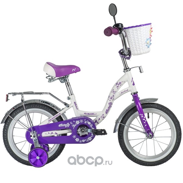 Велосипед NOVATRACK 14 BUTTERFLY белый-фиолетовый, тормоз нож, крылья и багаж хром, корз, полн защ. 147BUTTERFLYWVL20