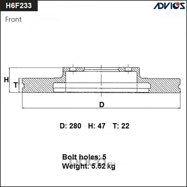 ADVICS H6F233B Диск тормозной пер. ADVICS