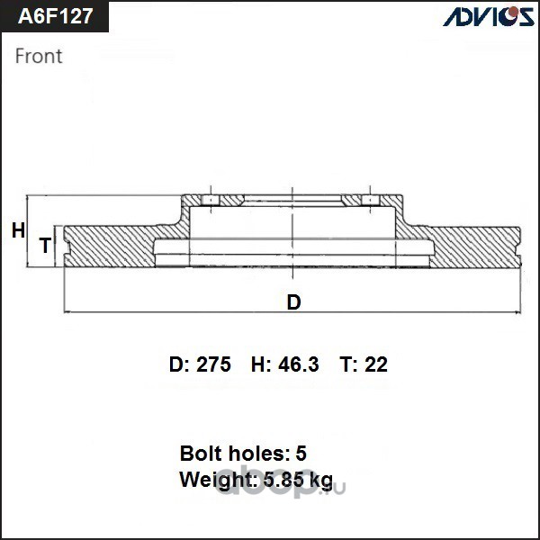 ADVICS A6F127B Диск тормозной пер. ADVICS