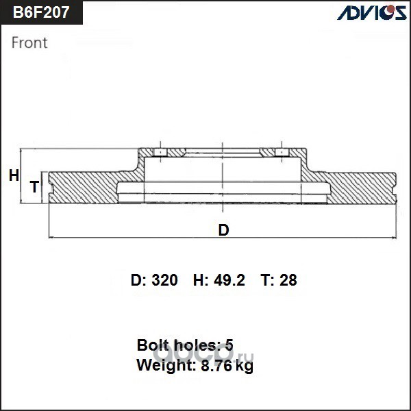 ADVICS B6F207B Диск тормозной пер. ADVICS