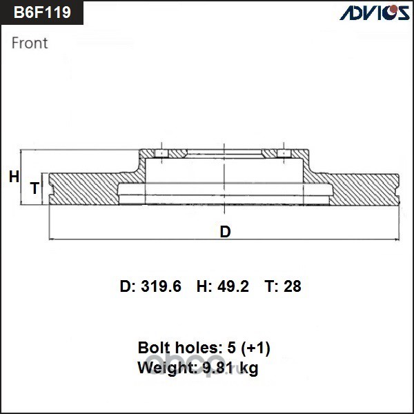 ADVICS B6F119B Диск тормозной пер. ADVICS