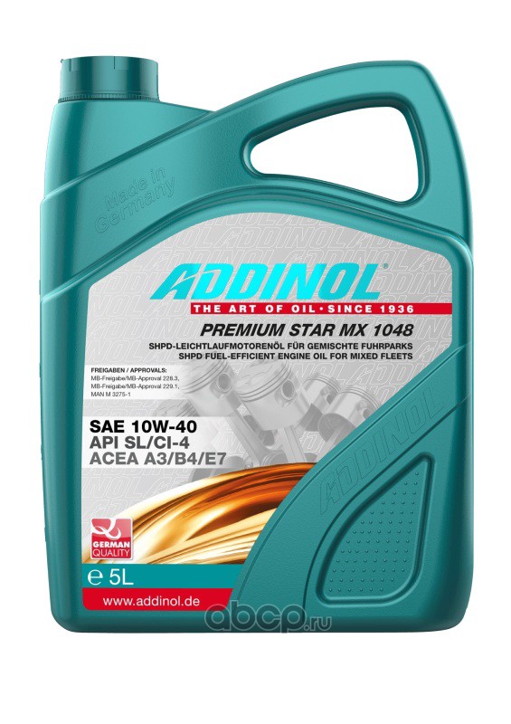 ADDINOL 4014766240514 Масло моторное ADDINOL Premium Star MX 1048 полусинтетика 10W-40 5 л.