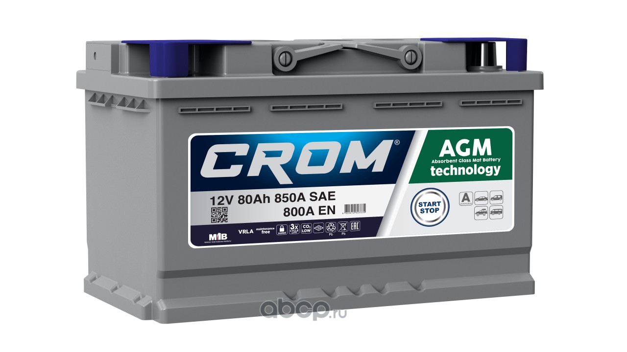 CROM AGML480080A Батарея аккумуляторная 12В 80Ач 800А обратная поляр. стандартные клеммы