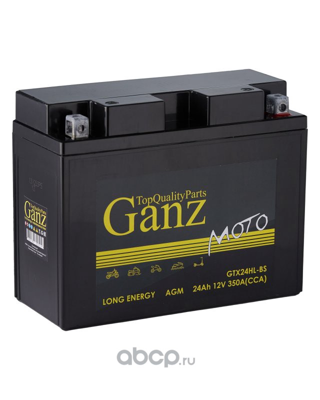 GANZ GN1224 Аккумулятор GANZ мото AGM 24 А/ч Обратная 204x91x159 CCA350 А GTX24-HL- BS