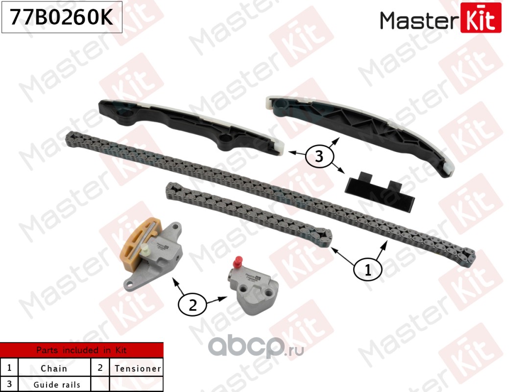 77B0260K MasterKit 77B0260K MASTERKIT Комплект цепи ГРМ NISSAN QR25DE  X-TRAIL (T31) 10>