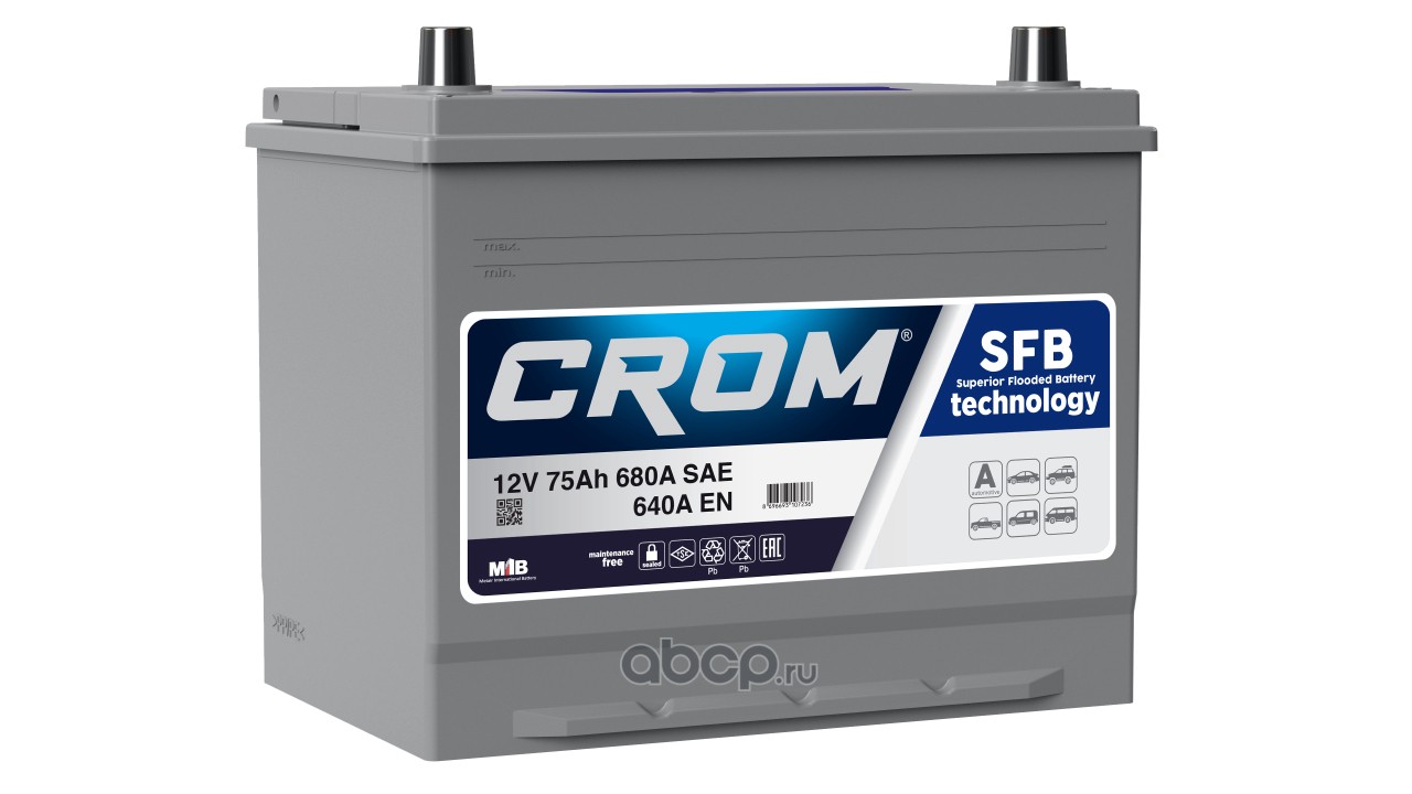 CROM D2675064C Батарея аккумуляторная 12В 75Ач 640А обратная поляр. стандартные клеммы