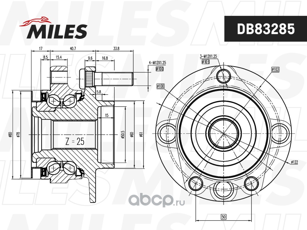 Купить DB83285 MILES Ступица передняя с подшипником по выгодной цене с  доставкой по всей России.