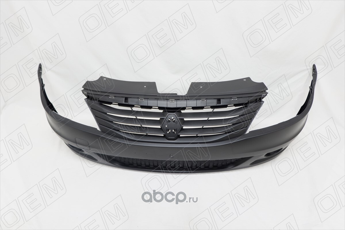 O.E.M. OEM0564 Бампер передний Renault Logan 1 2009-2014, под ПТФ, с  решеткой радиатора