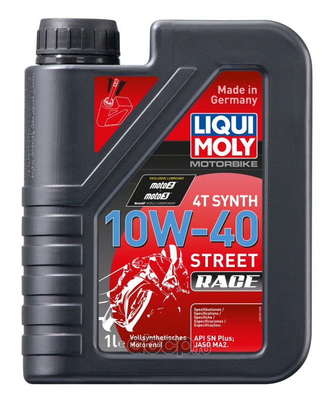 LIQUI MOLY 20753 LiquiMoly Синт. мот.масло д/4-т.мотоц. Motorbike 4T Synth Street Race 10W-40 SN MA2 (1л)