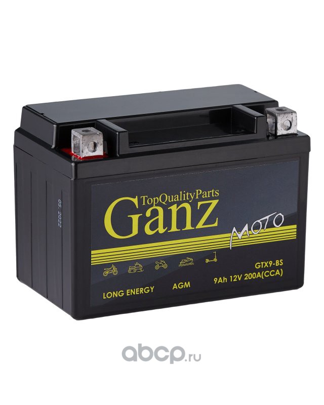 GANZ GN1209 Аккумулятор GANZ мото AGM 9 А/ч Прямая 152x87x107 EN200 А GTX9-BS