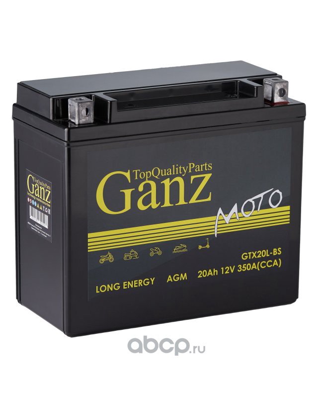 GANZ GN1220 Аккумулятор GANZ мото AGM 20 А/ч Обратная 177x88x154 CCA350 А GTX20L-BS