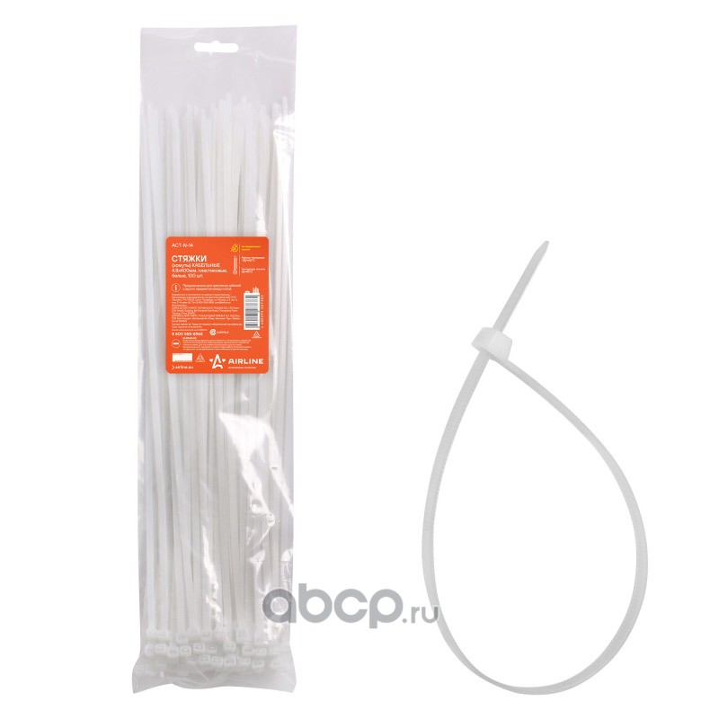 AIRLINE ACTN14 Стяжки (хомуты) кабельные 4,8*400 мм, пластиковые, белые, 100 шт. (ACT-N-14)