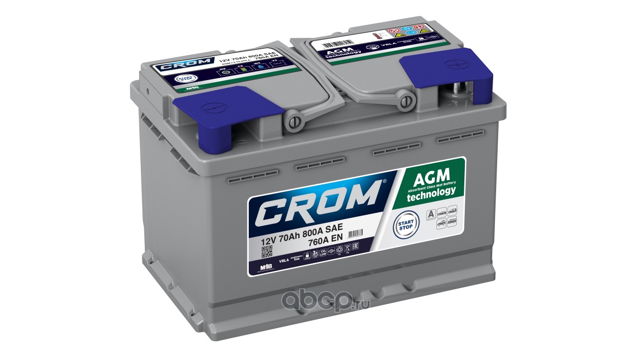 CROM AGML370076A Батарея аккумуляторная 12В 70Ач 760А обратная поляр. стандартные клеммы