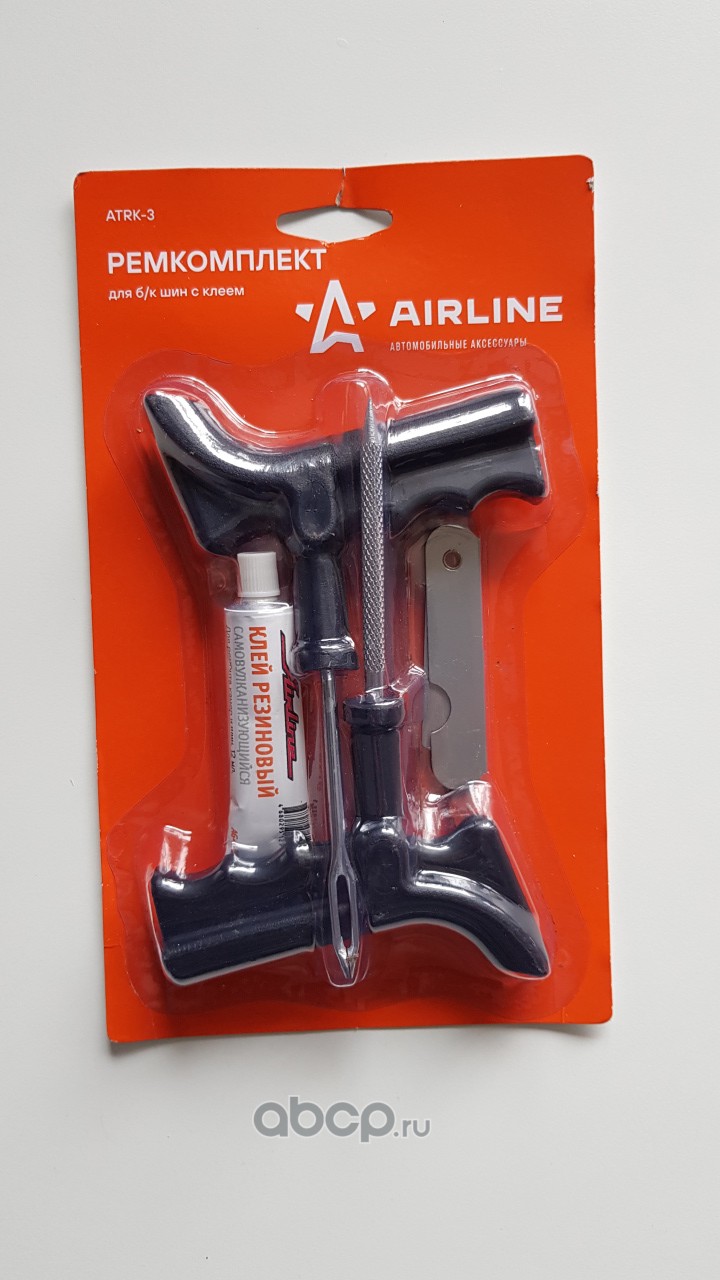 AIRLINE ATRK3 Ремкомплект для б/к шин пистолетные ручки (клей, шило для жгута,шило-напильник, 5 жгутов) (ATRK-3)