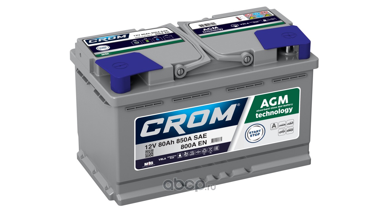 CROM AGML480080A Батарея аккумуляторная 12В 80Ач 800А обратная поляр. стандартные клеммы