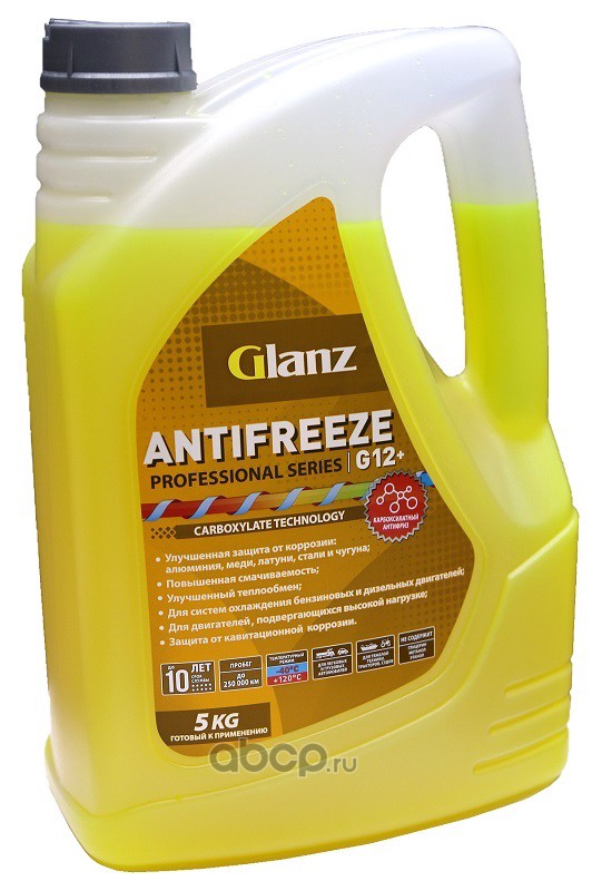 Glanz Антифриз G12+ Carboxylate PRO (желтый)  5кг GL014