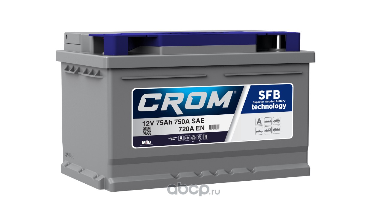 CROM LB375072A Батарея аккумуляторная 12В 75Ач 720А обратная поляр. стандартные клеммы