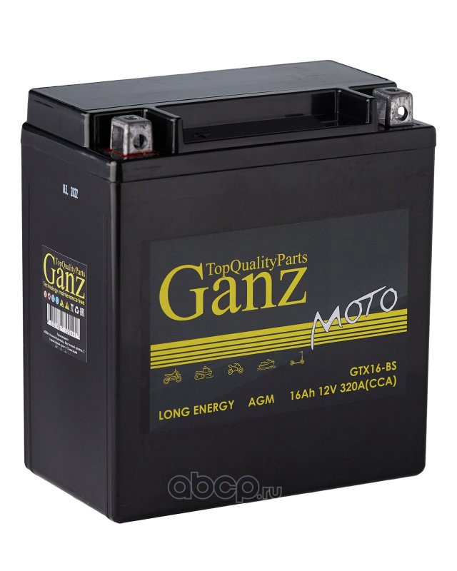 GANZ GN1216 Аккумулятор GANZ мото AGM 16 А/ч Прямая 151x88x164 EN320 А GTX16-BS
