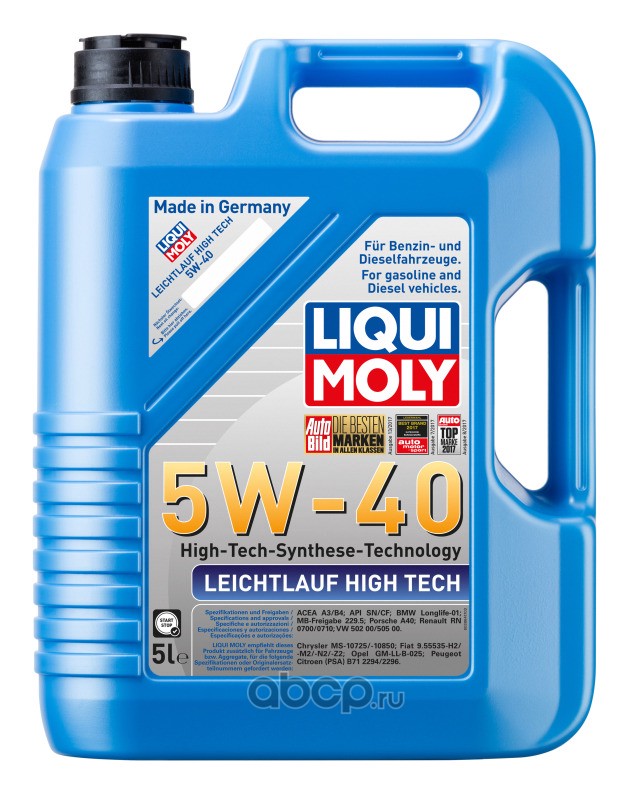 LIQUI MOLY 8029 LiquiMoly НС-синт. мот.масло Leichtlauf High Tech 5W-40 CF/SN A3/B4 (5л)