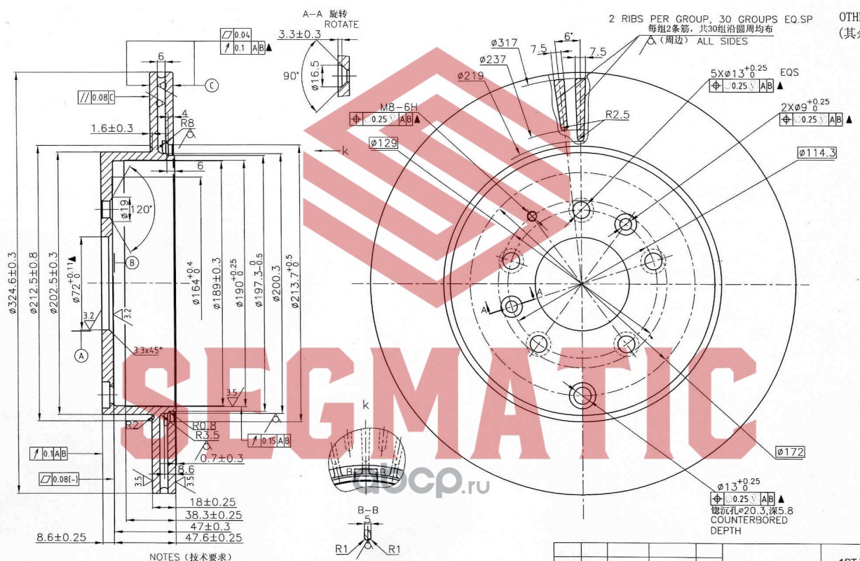 ДИСК ТОРМОЗНОЙ задн Mazda CX-7 07-, CX-9 06- SEGMATIC арт. SBD30093106 -  купить с быстрой доставкой в AWC