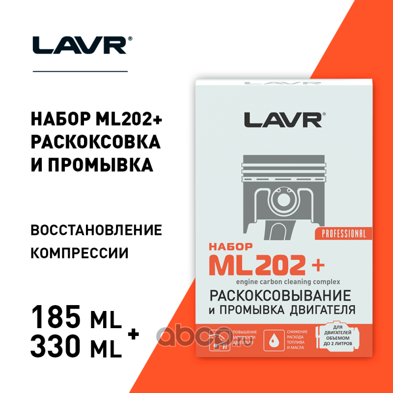 LAVR LN2505 Набор: Раскоксовка двигателя ML202 + Промывка двигателя 5-минутная, 190 мл/345 мл