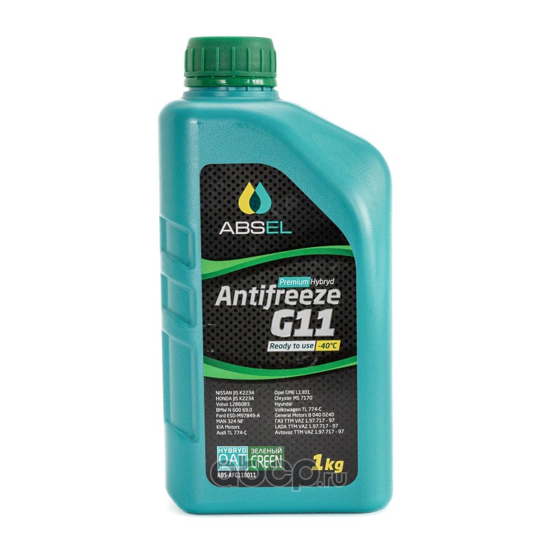 ABSEL ABSAFG110011 Жидкость охлаждающая 1кг. ANTIFREEZE G11 GREEN -40°C