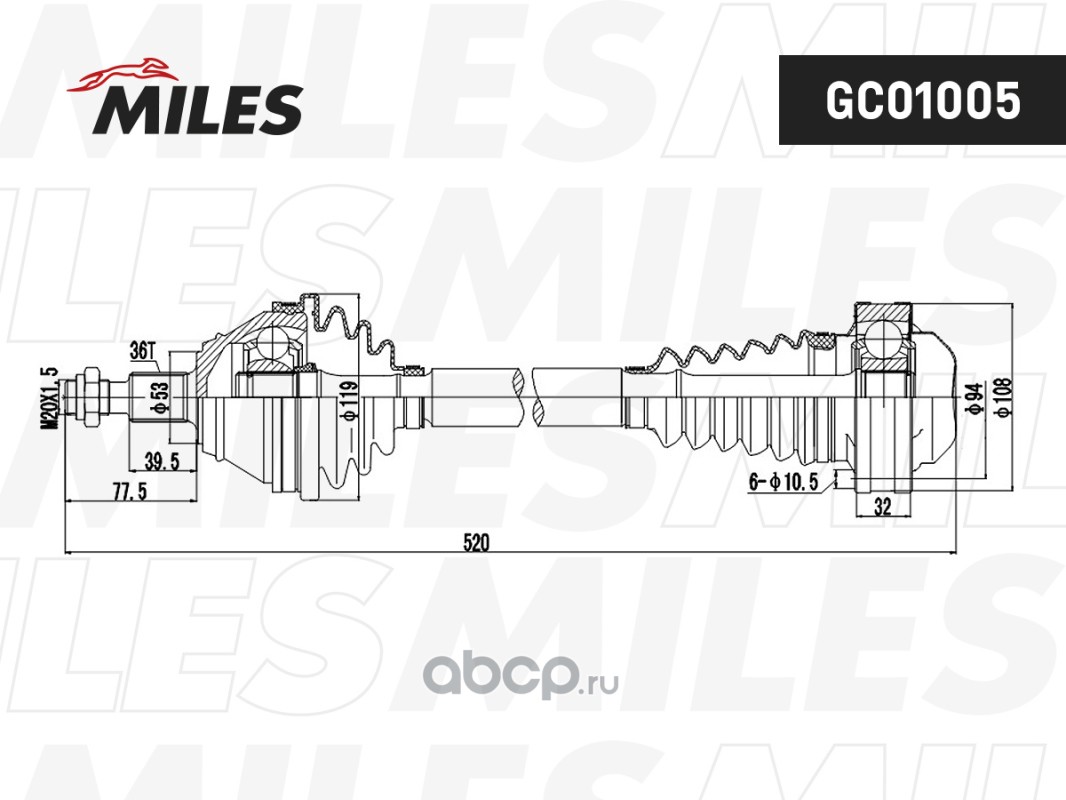 Купить Привод в сборе левый AUDI A3/SKODA OCTAVIA/VW GOLF/BORA 1.9TD-2.8  98- (GKN 304351) GC01005 по выгодной цене с доставкой по всей России.