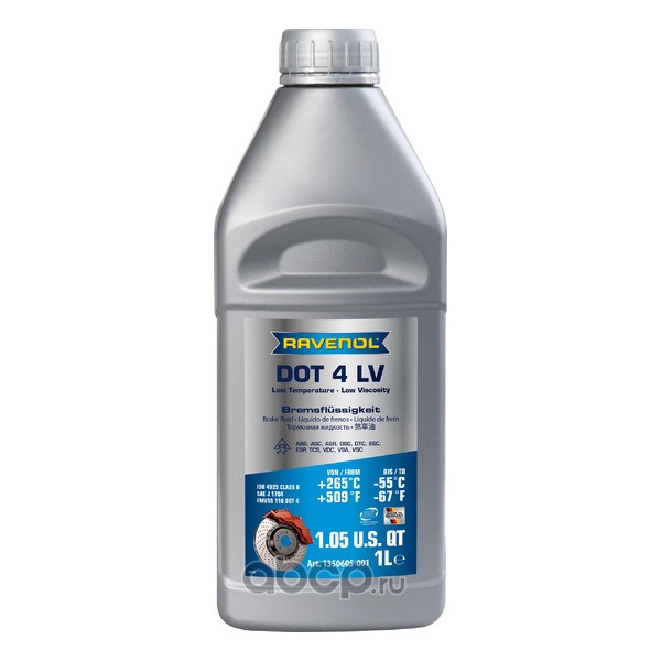Тормозная жидкость RAVENOL DOT 4 LV, 1 литр 1350605001