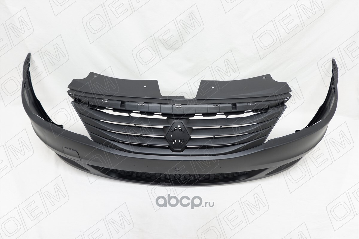 OEM0702 O.E.M. Бампер передний Renault Logan 1 2009-2014, без ПТФ, с  решеткой радиатора купить запчасти в Банзай Авто