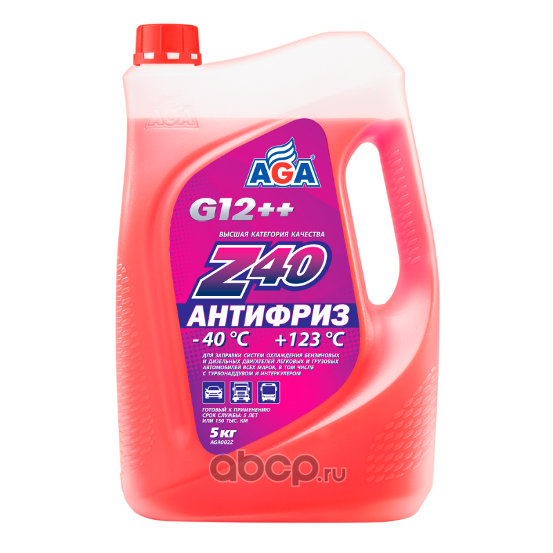 AGA AGA002Z Антифриз, готовый к применению, красный, -40С, 5 кг, G-12++
