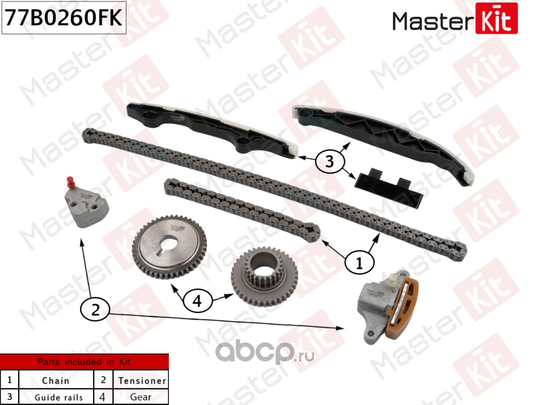 Купить 77B0260FK MASTERKIT Комплект цепи ГРМ NISSAN QR25DE X-TRAIL (T31)  10> по выгодной цене с доставкой по всей России.