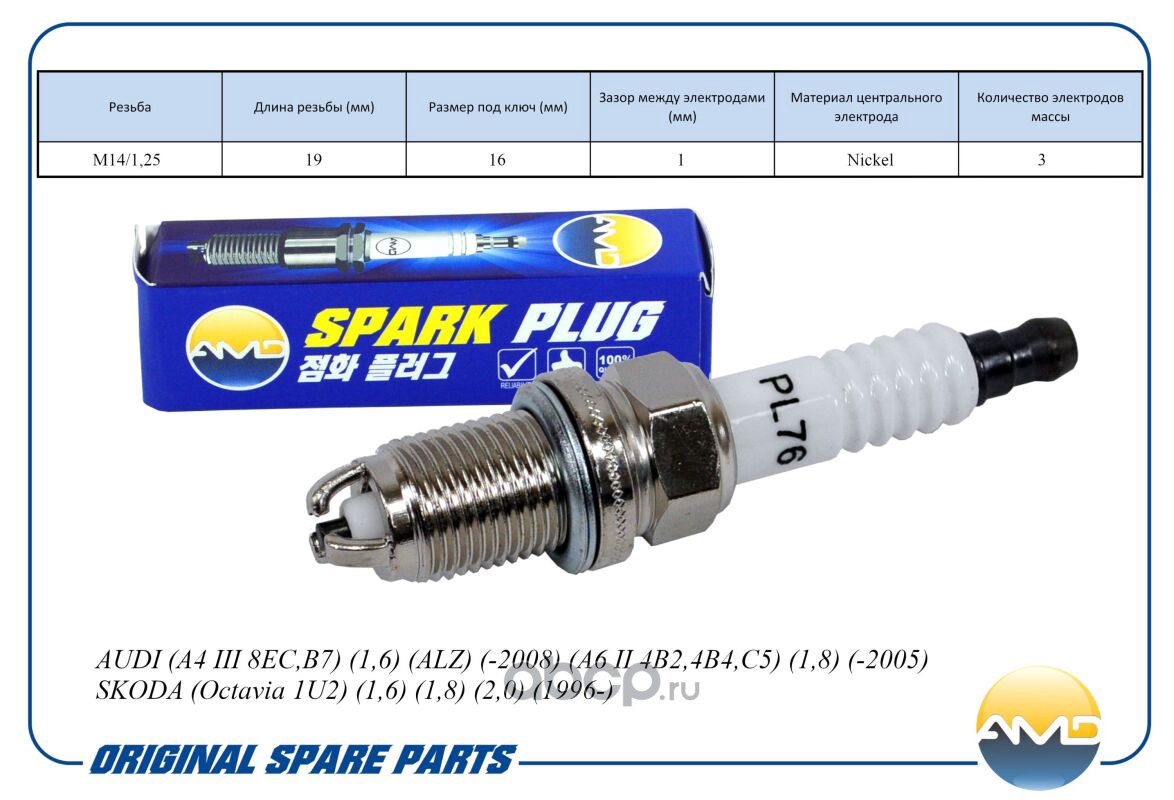 Купить Свеча зажигания Номер: AMDPL76 Бренда: AMD в магазине Банзай Авто.  Два пункта самовывоза в Омске. Доставка курьером по Омску. Доставка по всей  РФ. Все виды оплат.