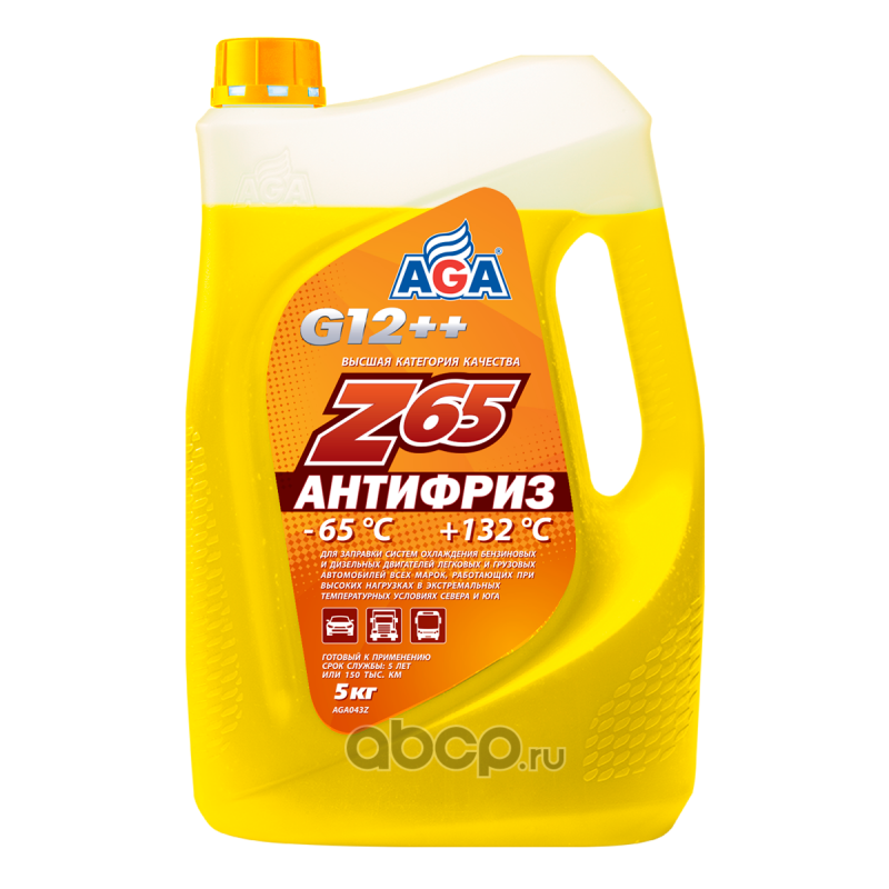 AGA AGA043Z Антифриз, готовый к применению, желтый, -65С, 5 кг, G-12++