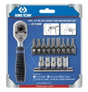 KING TONY 2515MR Набор вставок (бит) и головок с трещоткой 1/4&quot;&quot;, Tor, Hex, PH, 15 предметов