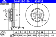 Ate 24012601391 Диск тормозной передний TOYOTA Avensis II 03-09 /Vent.D=277mm