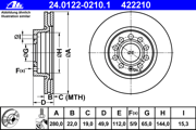 Ate 24012202101 Диск тормозной передний VAG+Skoda all 03-> /Vent D=280mm