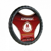 AUTOPROFI AP396BKM Кожаная оплётка руля AUTOPROFI AP-396 BK (M)