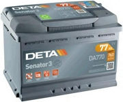 DETA DA770 Батарея аккумуляторная 77А/ч 760А 12В обратная полярн. стандартные клеммы