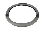 Kraft KT800308 Оплетка рулевого колеса  эко-кожа гладкая с перфорированными вставками, черно-серая/белая строчка, диаметр 39-41 см, размер L