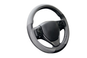 Kraft KT800308 Оплетка рулевого колеса  эко-кожа гладкая с перфорированными вставками, черно-серая/белая строчка, диаметр 39-41 см, размер L