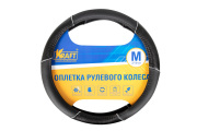 Kraft KT800318 Оплетка рулевого колеса  эко-кожа гладкая + принт, черная, диаметр 37-39 см, размер М