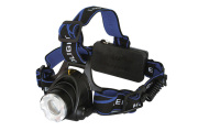 ULTRAFLASH 12188 Фонарь налобный аккумулятор 220В, черный, CREE 3 Ватт, фокус, 2 ак 3 режима, пластик, бокс Ultraflash E150