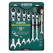 SATA 09043 Ключи (набор)  7пр. Комбинированные с реверс.трещот./кардан/механизм (Metric) пласт.кор.