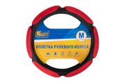 Kraft KT800356 Оплетка рулевого колеса  &quot;6 спонжей&quot; эко-кожа перфорированная + алькантара, черно-красная, диаметр 37-39 см, размер М