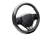 Kraft KT800347 Оплетка рулевого колеса  эко-кожа перфорированная с текстурой карбоновых вставок, черно-серая, диаметр 37-39 см, размер М