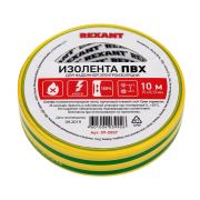 REXANT 092007 Изолента ПВХ REXANT 15 мм х 10 м, желто-зеленая, упаковка 10 роликов