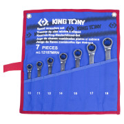KING TONY 12107MRN Набор комбинированных трещоточных ключей, 10-19 мм, чехол из теторона, 7 предметов