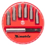 Matrix 11392 Набор бит, магнитный адаптер для бит, сталь 45Х, 7 предметов, пластиковый кейс Matrix